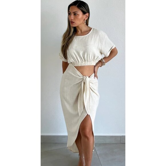 FREE PEOPLE Rae Waist Cutout Asymmetric Dress in Summer Khaki Size Large - Picture 2 of 14